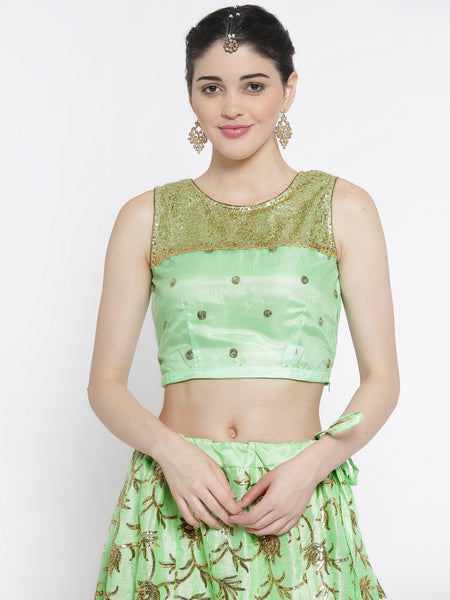 Net Sequins Embroidered Yoke Crop Top