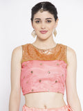 Net Sequins Embroidered Yoke Crop Top