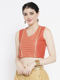 Cotton Silk & Net Embroidered Panelled Crop Top
