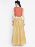 Cotton Silk & Net Embroidered Panelled Crop Top