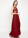 Crepe Hand Block Printed Draped Dupatta Maxi Kurta