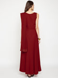 Crepe Hand Block Printed Draped Dupatta Maxi Kurta