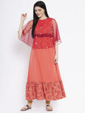 Crepe and Net Sequin Embroidered Cape Kurta