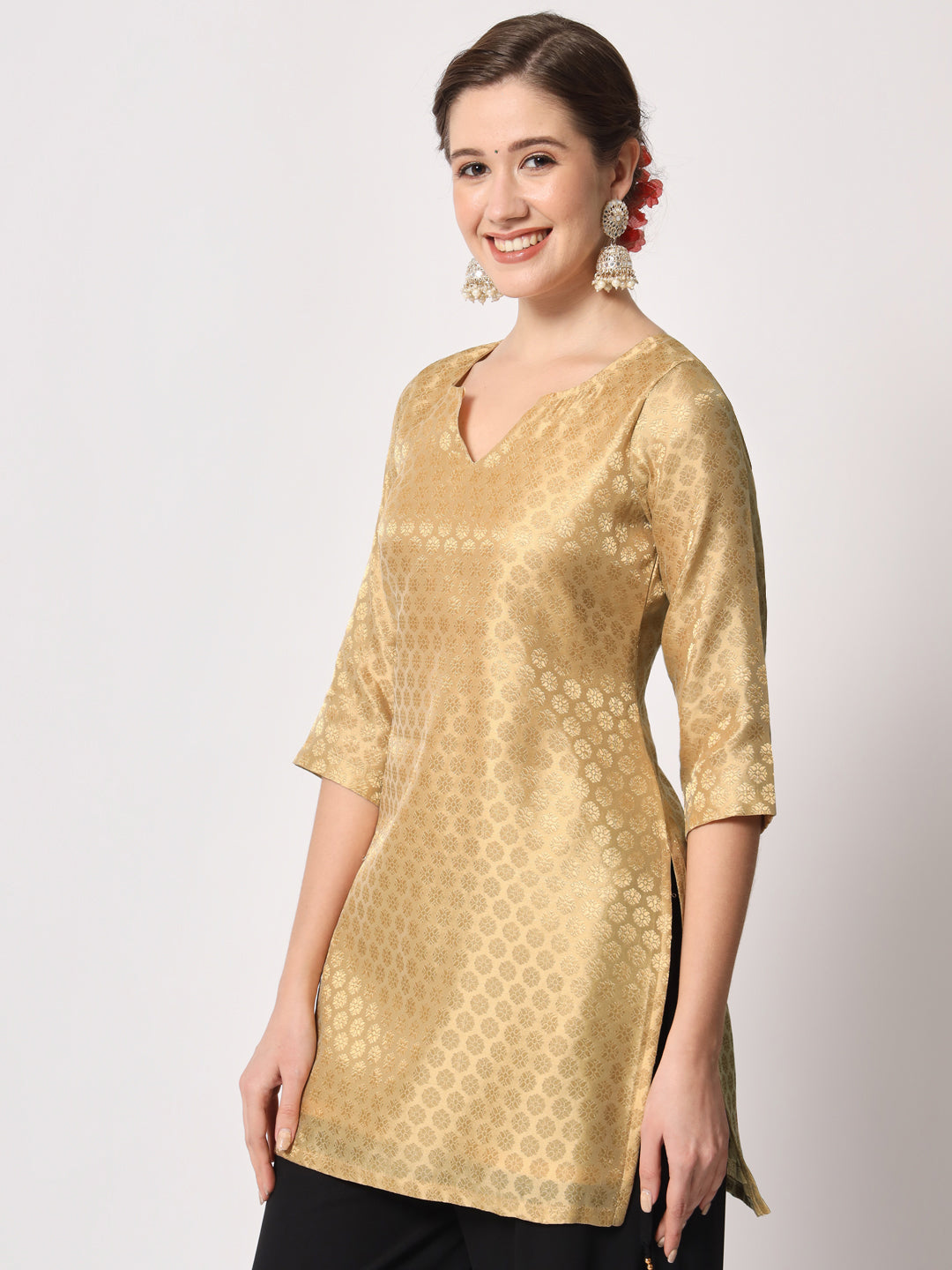 Ladies Front Open Golden Color Kurti, Size: M, L & XL at Rs 500 in Pune