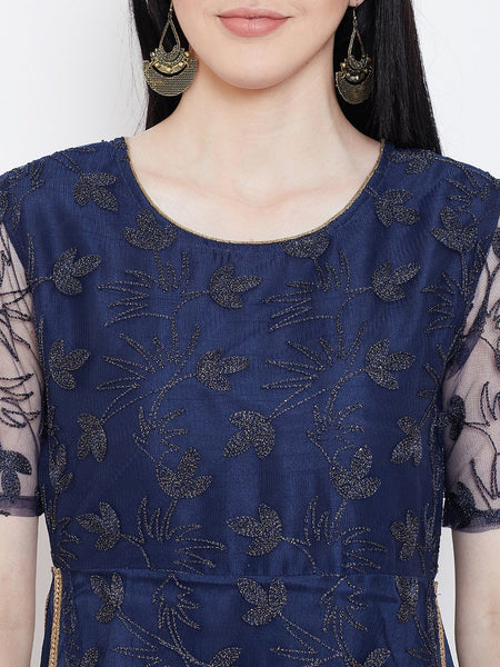 Net Embroidered and Silk Attatched Layered Embellished Maxi kurta