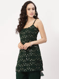 Georgette Sequin Embroidered Spaghetti Kurti