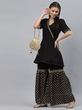 Viscose Block Printed Embellished Short Kurti Sharara Set