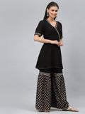 Viscose Block Printed Embellished Short Kurti Sharara Set