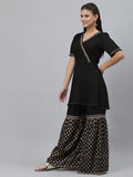 Viscose Block Printed Embellished Short Kurti Sharara Set