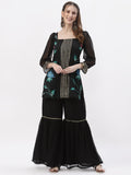 Georgette Hand-Painted Embellished Kurti Sharara Set