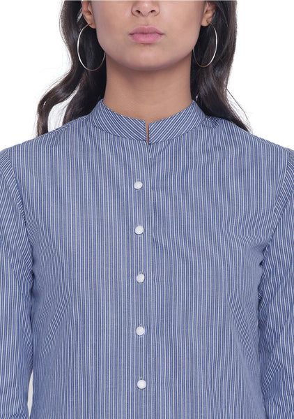 Cotton Stripe Pocket Button-down Kurta Set