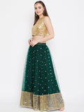 Net Sequin Embellished Gathered Lehenga Set