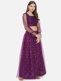 Net Sequins Embroidered Gathered Lehenga Set