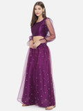 Net Sequins Embroidered Gathered Lehenga Set