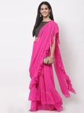 Georgette Embellished Tiered Lehenga Set with Attached Dupatta