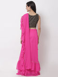 Georgette Embellished Tiered Lehenga Set with Attached Dupatta