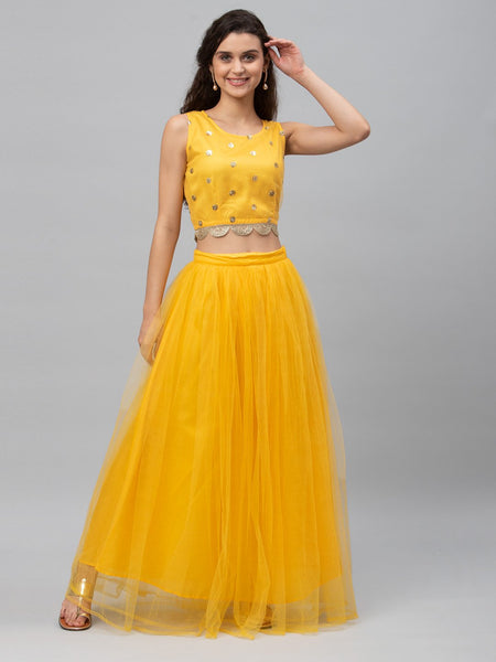 Net Gathered Lehenga Set