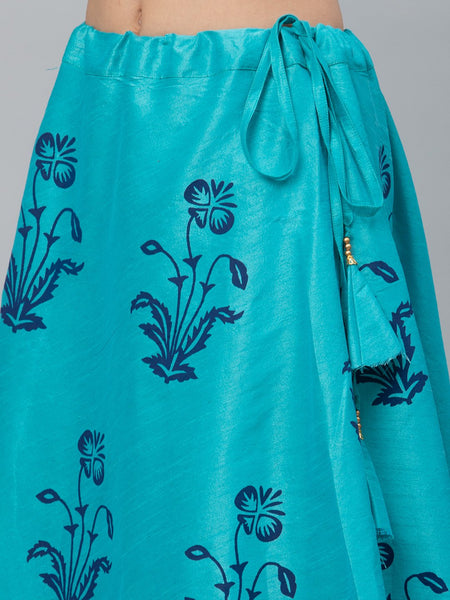 Dupion Block Printed Bias Lehenga Set