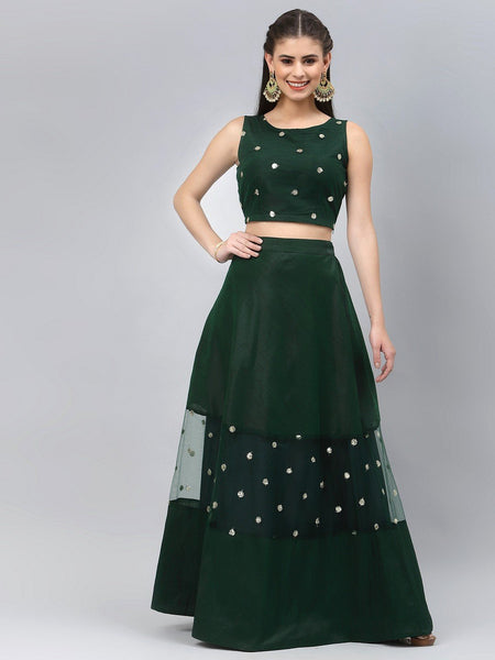 Dupion and Net Sequin Embroidered Lehenga Set