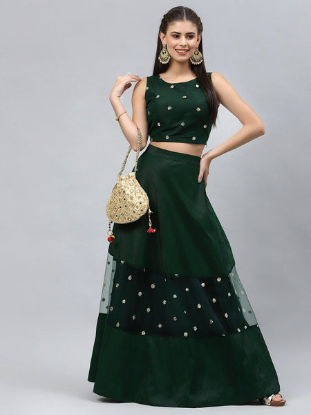 Dupion and Net Sequin Embroidered Lehenga Set