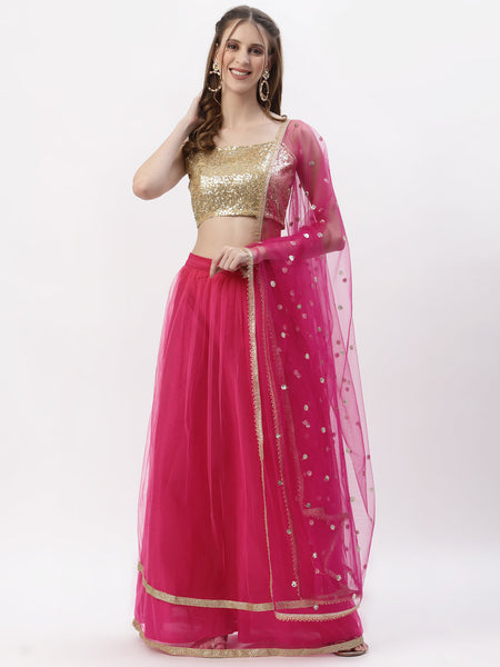 Net Sequin Embellished Gathered Lehenga set