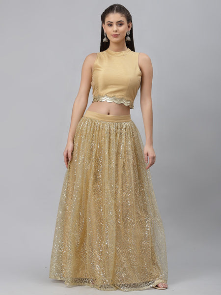 Net Sequins Embroidered Gathered Lehenga Set