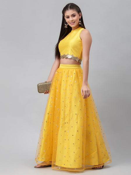 Net Sequins Embroidered Gathered Lehenga Set