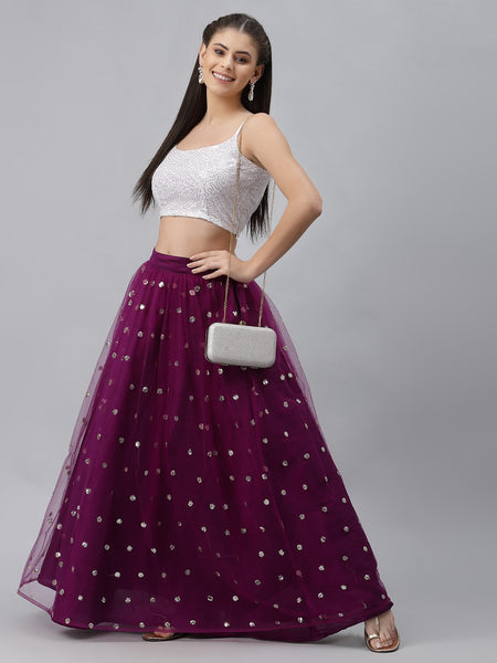 Net Sequins Embroidered Gathered Lehenga Set