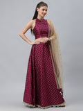 Poly Silk Checks Embellished Lehenga Set with Dupatta