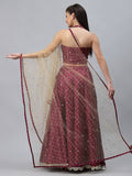 Poly Silk Checks Embellished Lehenga Set with Dupatta