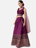 Dupion Hand Block Printed Lehenga Set