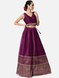 Dupion Hand Block Printed Lehenga Set