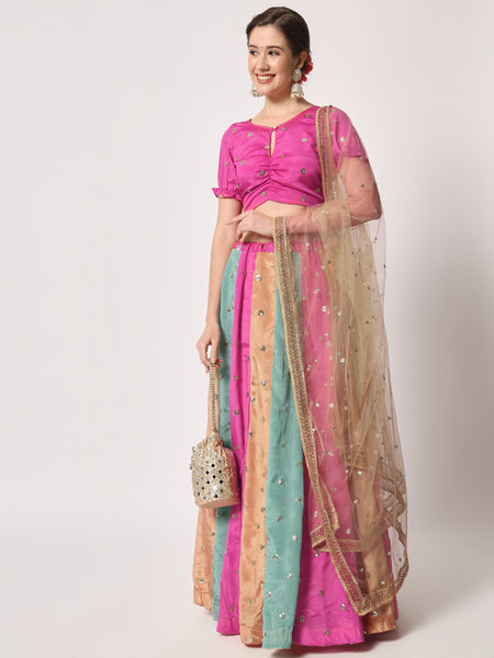 Chinon Sequin Embroidered Kalidaar Lehenga Set