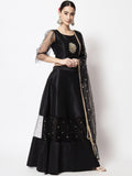 Net Sequin Embroidered Gathered Lehenga Set