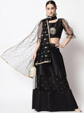 Net Sequin Embroidered Gathered Lehenga Set