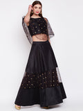 Dupion & Net Sequins Embroidered Panelled Skirt