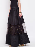 Dupion & Net Sequins Embroidered Panelled Skirt