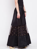 Dupion & Net Sequins Embroidered Panelled Skirt