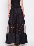 Dupion & Net Sequins Embroidered Panelled Skirt