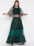 Dupion & Net Sequins Embroidered Panelled Skirt