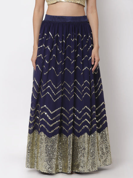 Georgette Sequins Embroidered Gathered Lehenga Skirt