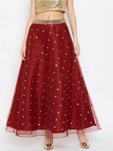 Net Sequins Embroidered Skirt