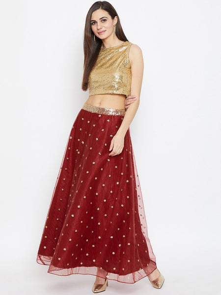 Net Sequins Embroidered Skirt