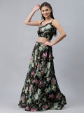 Satin Floral Printed Bias Skirt