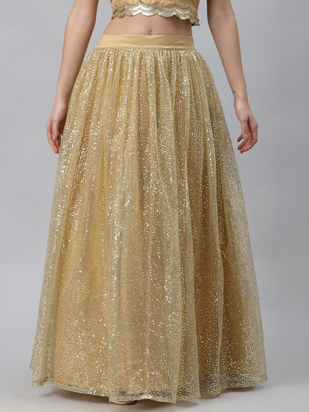 Net Sequins Embroidered Gathered Skirt
