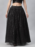 Net Sequins Embroidered Gathered Skirt