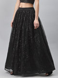 Net Sequins Embroidered Gathered Skirt