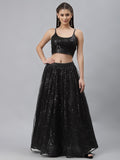 Net Sequins Embroidered Gathered Skirt