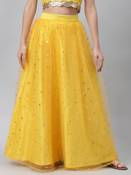 Net Sequins Embroidered Gathered Skirt