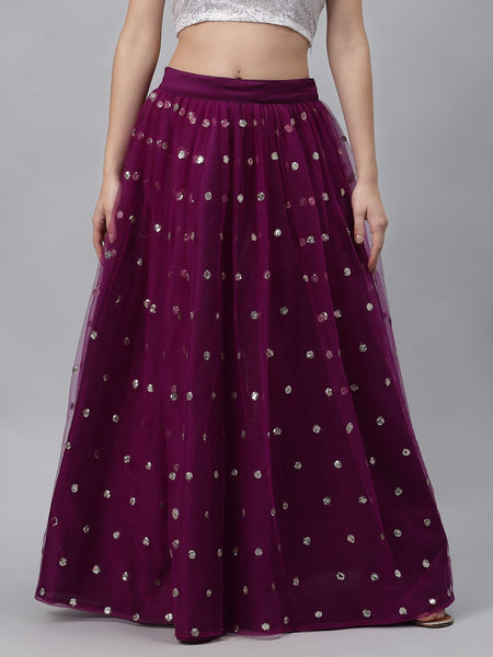 Net Sequins Embroidered Gathered Skirt